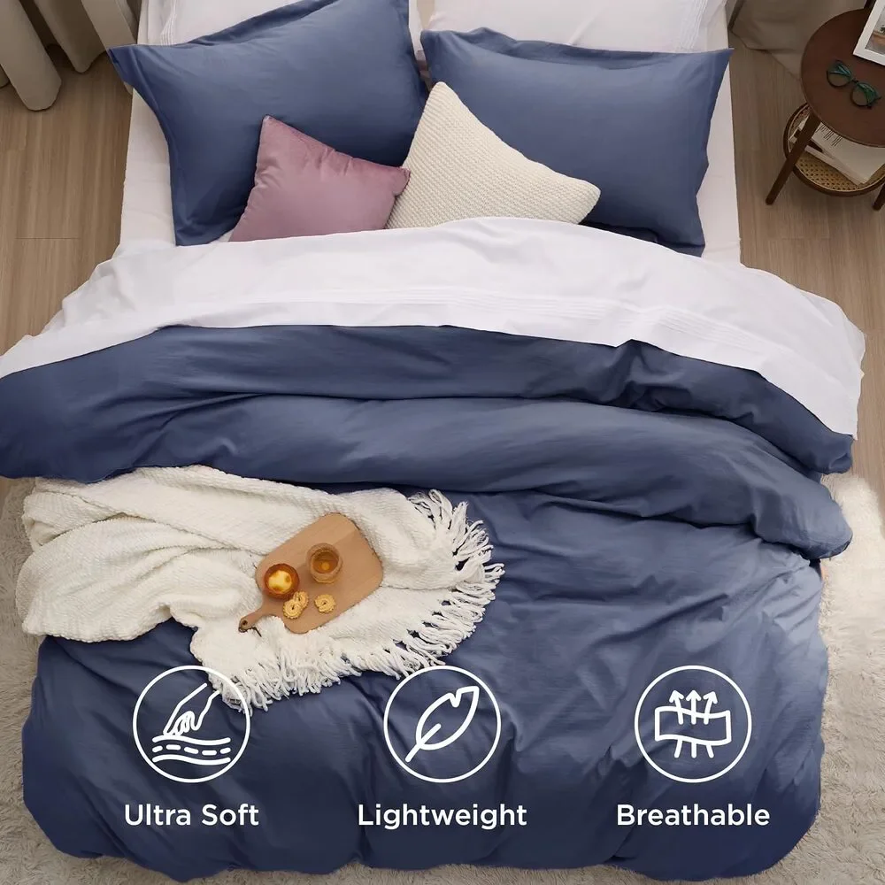Bedsure Navy Blue Duvet Covers Queen Size Polyester Microfiber Duvet Cover